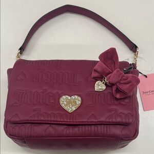 Juicy Couture Raspberry pink Shoulder Bag with Charm Bow and crystal heart